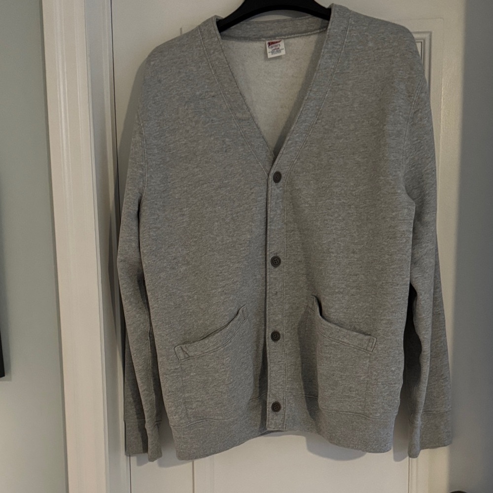 J crew  Gray V-Neck Button Cardigan Sweatshirt, men’s size large new